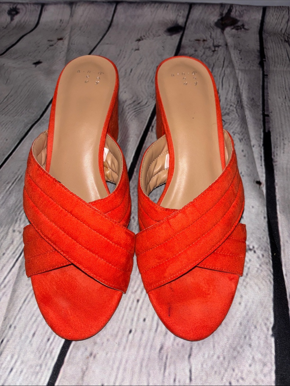 Target Orange Suede Crisscross Slide Mules